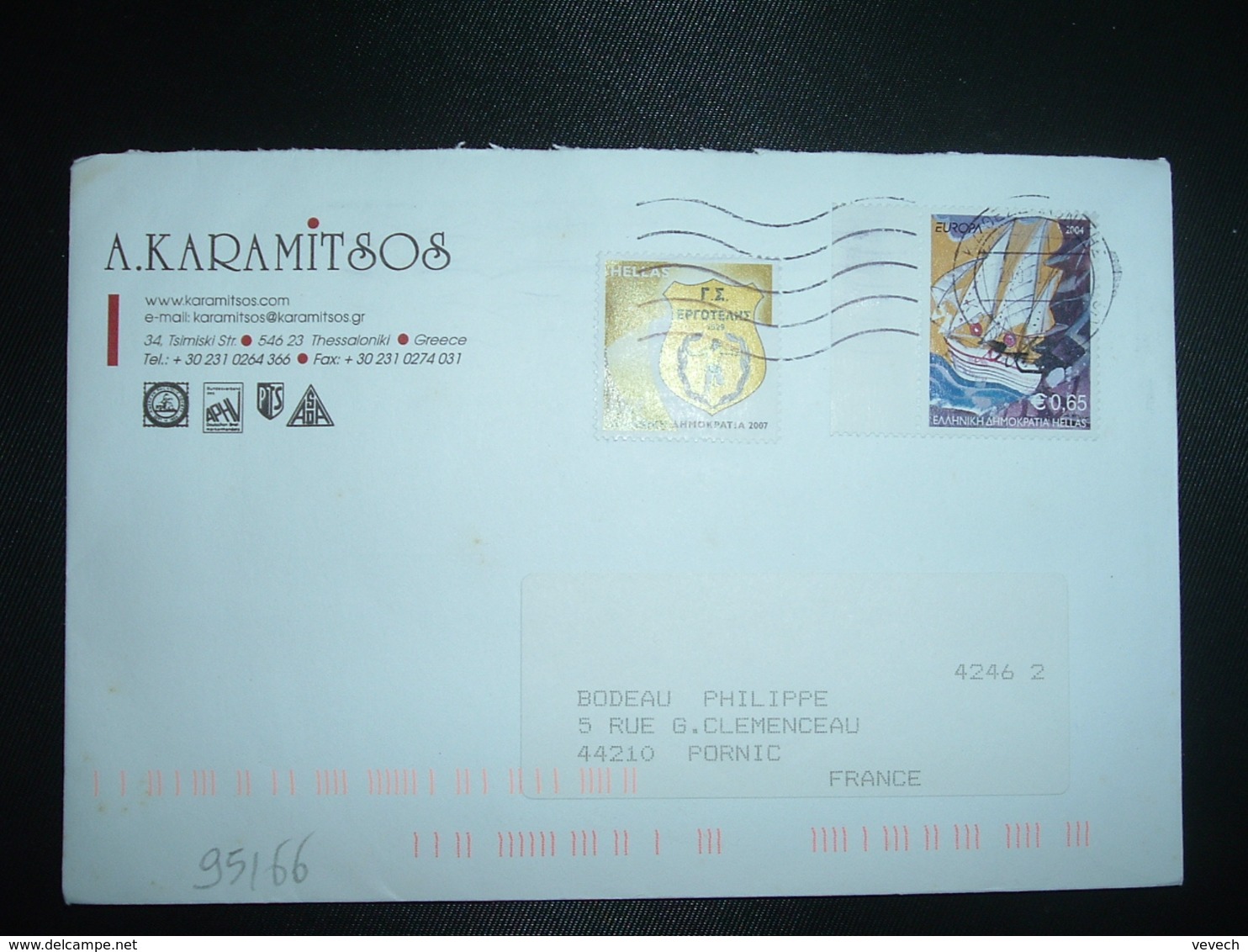 LETTRE Pour La FRANCE TP EUROPA VOILIER 0,65E + TP 0,02E OBL.MEC.20.09.08 - Lettres & Documents