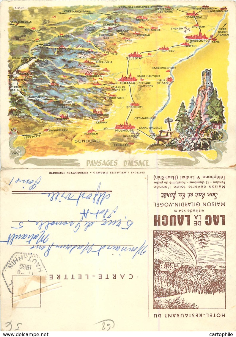 68 - CARTE LETTRE De L'HOTEL RESTAURANT DU LAC DE LA LAUCH En 1960 - Autres & Non Classés