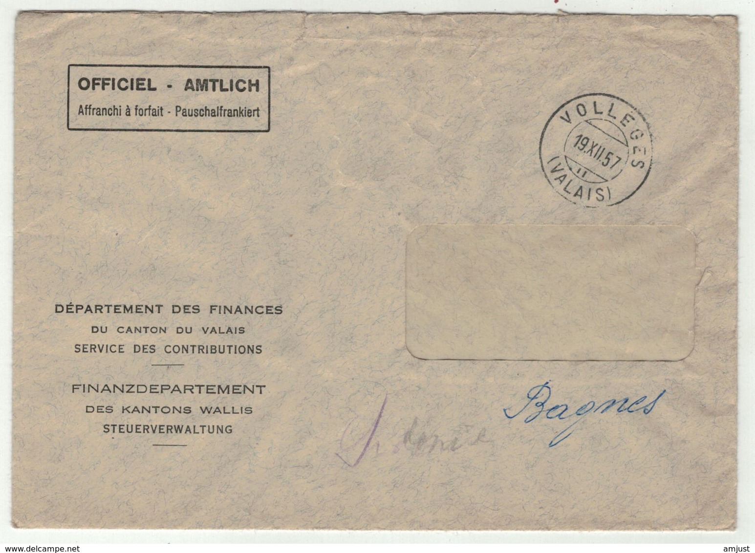 Suisse // Schweiz // Switzerland //  1950-1959 // Lettre De Vollèges Pour Bagnes - Lettres & Documents