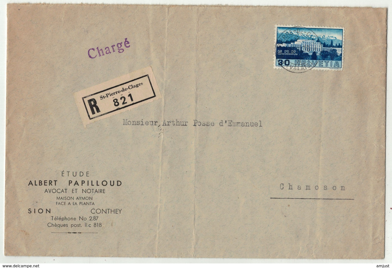 Suisse // Schweiz // Switzerland //  1950-1959 // Grande Lettre Recommandée  De St.Pierre-de-Clages Pour Chamoson - Lettres & Documents
