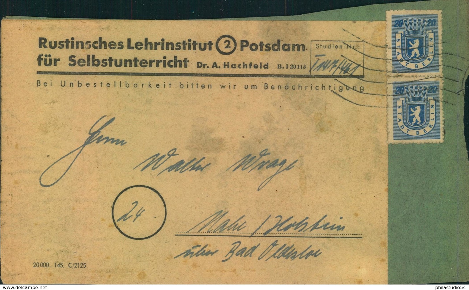1945: BERLIN/BRANDENBURG 20 Pfg. MeF Auf Päckchen-Vorderseite - Berlin & Brandenburg