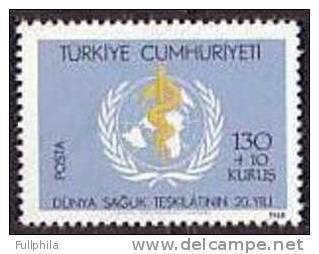 1968 TURKEY 20TH ANNIVERSARY OF WORLD HEALTH ORGANIZATION WHO MNH ** - Neufs
