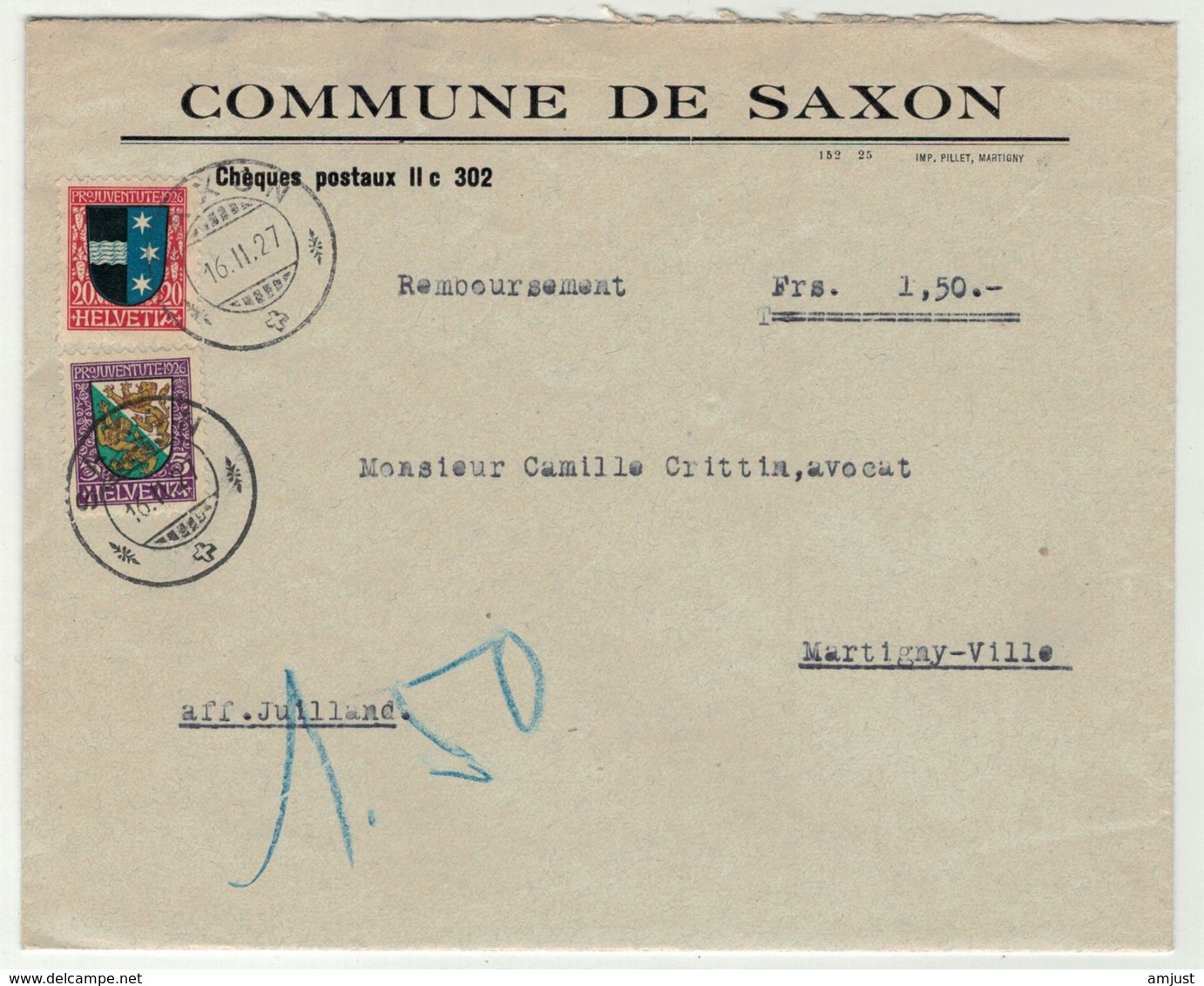 Suisse // Schweiz // Switzerland //  1907-1939 // Lettre De Saxon Pour Martigny - Lettres & Documents