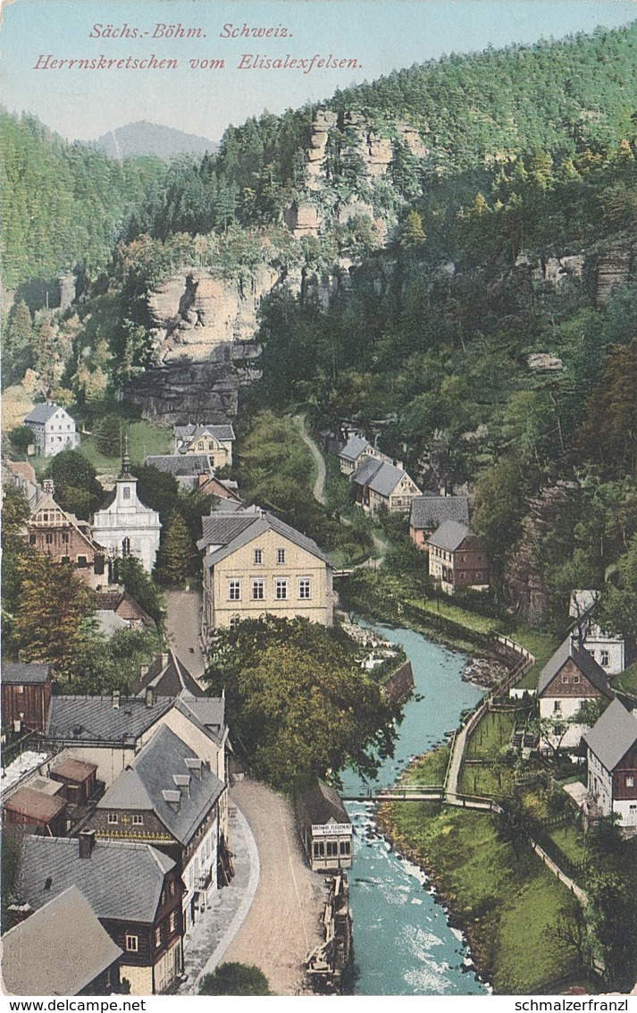 AK Herrnskretschen Hrensko Vom Elisalexfelsen Hotel Gasthof A Schöna Rainwiese Jonsdorf Niedergrund Böhmische Schweiz - Sudeten