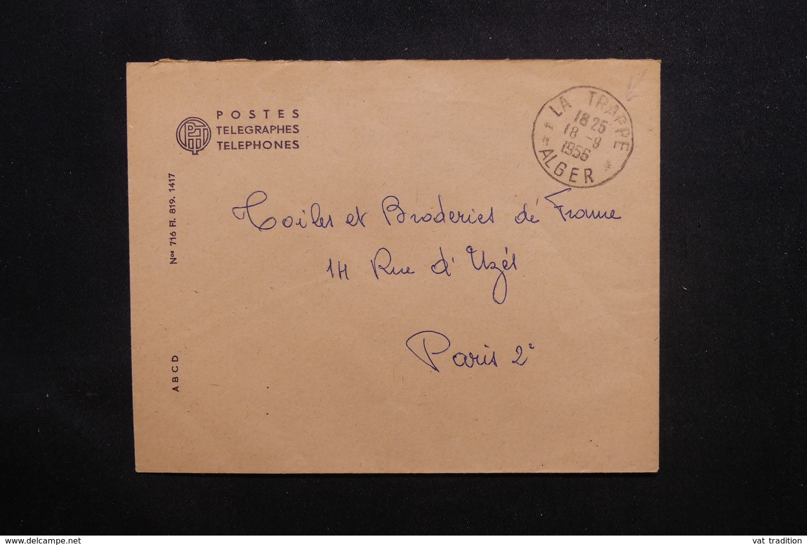 ALGÉRIE - Enveloppe En Franchise Postal  Des PTT De Alger En 1956 Pour Paris - L 49838 - Cartas & Documentos