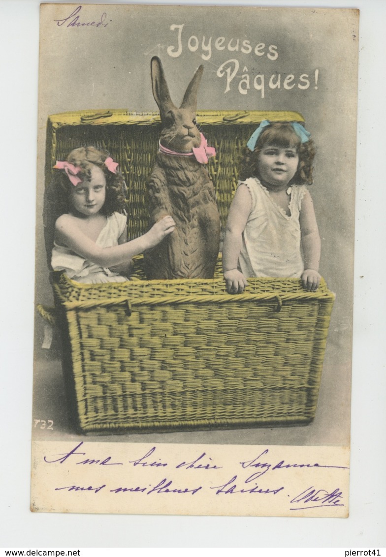 ENFANTS - LITTLE GIRL - MAEDCHEN - RABBIT - Jolie Carte Fantaisie Fillettes Et Lapin De "Joyeuses Pâques " - Pâques