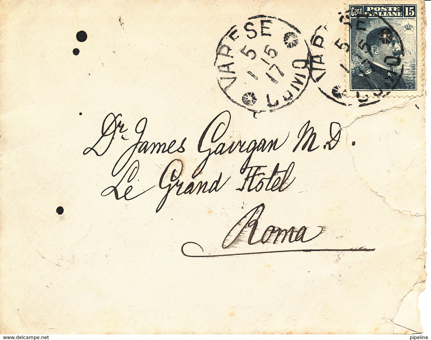 Italy Cover Sent To Rome Varese 5-1-1915 Single Franked (the Cover Is Damaged In The Right Side) - Marcophilia