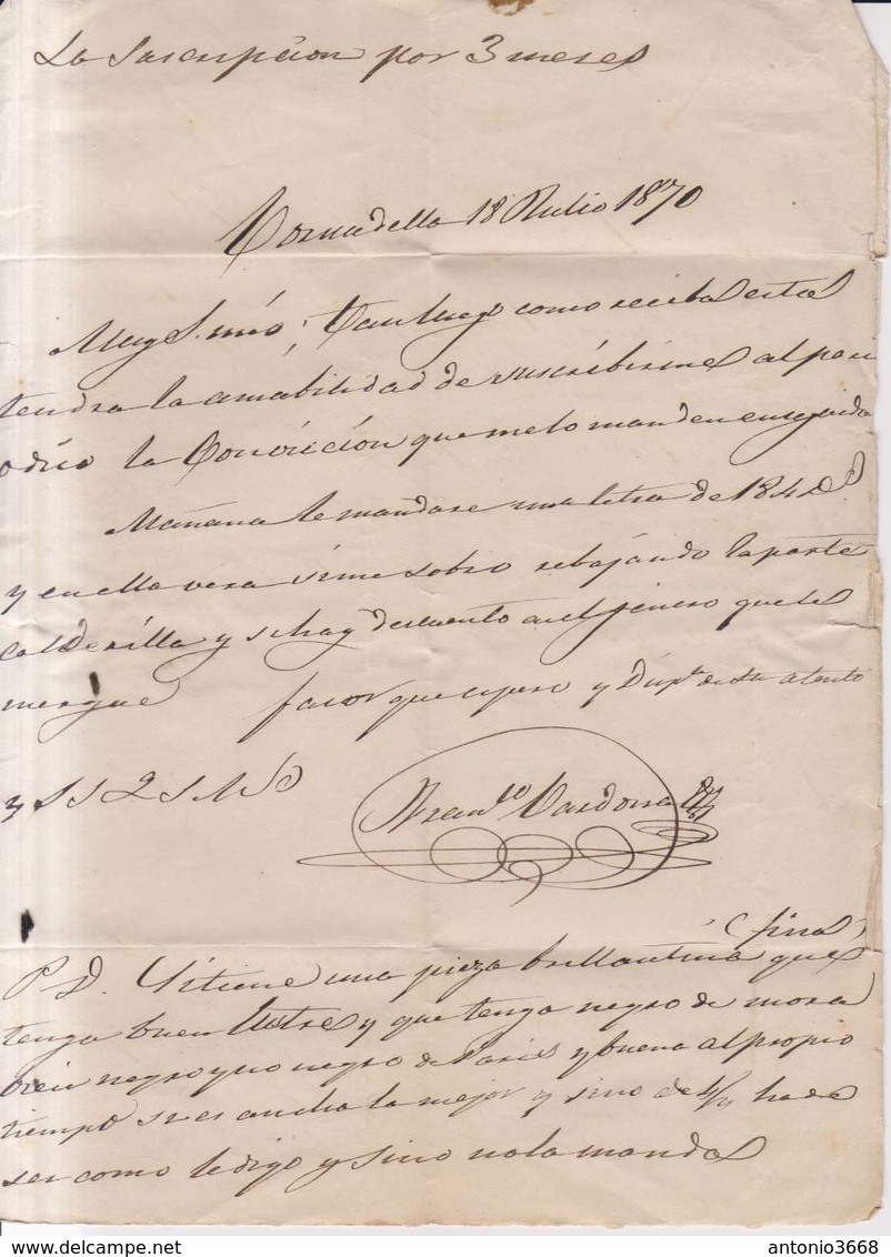 Año 1870 Edifil 107 50m  Efigie Carta De Cornudella Matasellos Reus Tarragona Suscripcion La Conviccion - Lettres & Documents