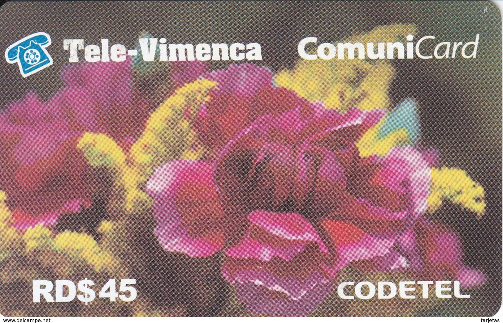 TARJETA DE REPUBLICA DOMINICANA DE UNA FLOR DE CODETEL $45 - Dominicana