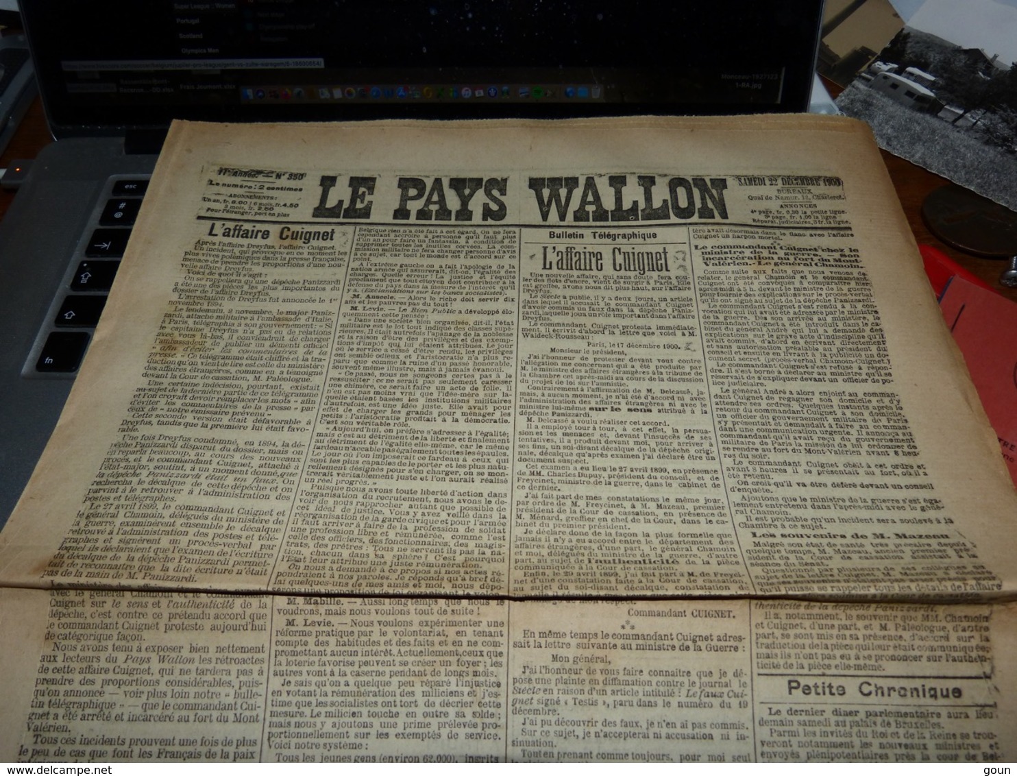 Journal Le Pays Wallon 22/12/1900 Rég Charleroi Suicide Thuillies Sauvetage Gozée Meurtre Froidchapelle Etc Etc - Andere & Zonder Classificatie