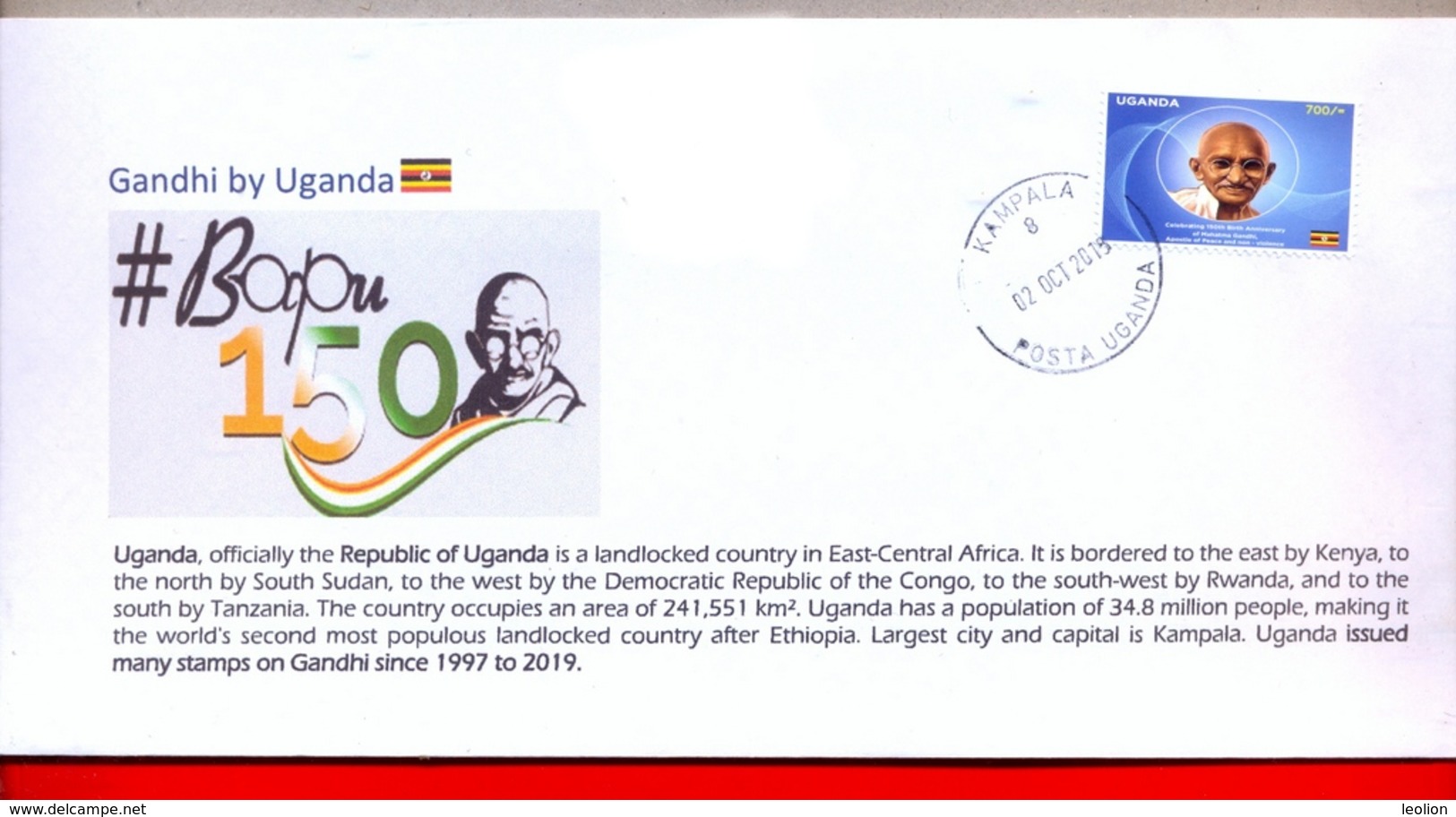 UGANDA 2019 New Stamp Issue GANDHI Birth Anniversary Private FDC First Day Of Issue Cover OUGANDA - Oeganda (1962-...)