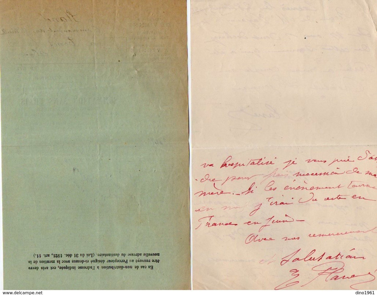 VP16.553 - MILITARIA - Lettre Du Cdt PLANET Au 9 è Tirailleur à TENES (Algèrie) & Lettre De La Perception De VIENNE - Documents