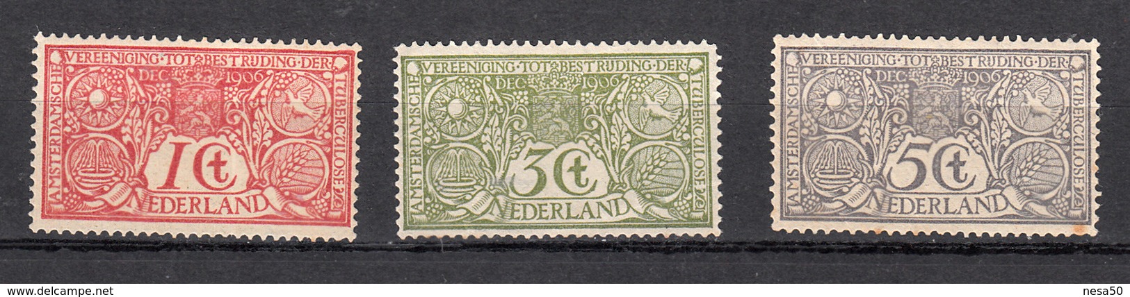 Nederland 1906 Nvph Nr 84 - 86, Mi Nr 69 - 71, Tuberculose Zegels, Niet Geheel Postfris, Derde Zegel Achterkant Vlekje - Neufs