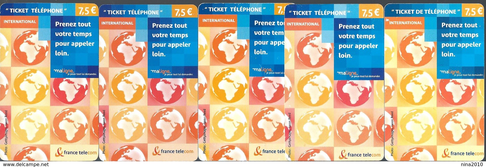 5 Tickets De Téléphone - Verso Et Dates Différentes - Tickets FT