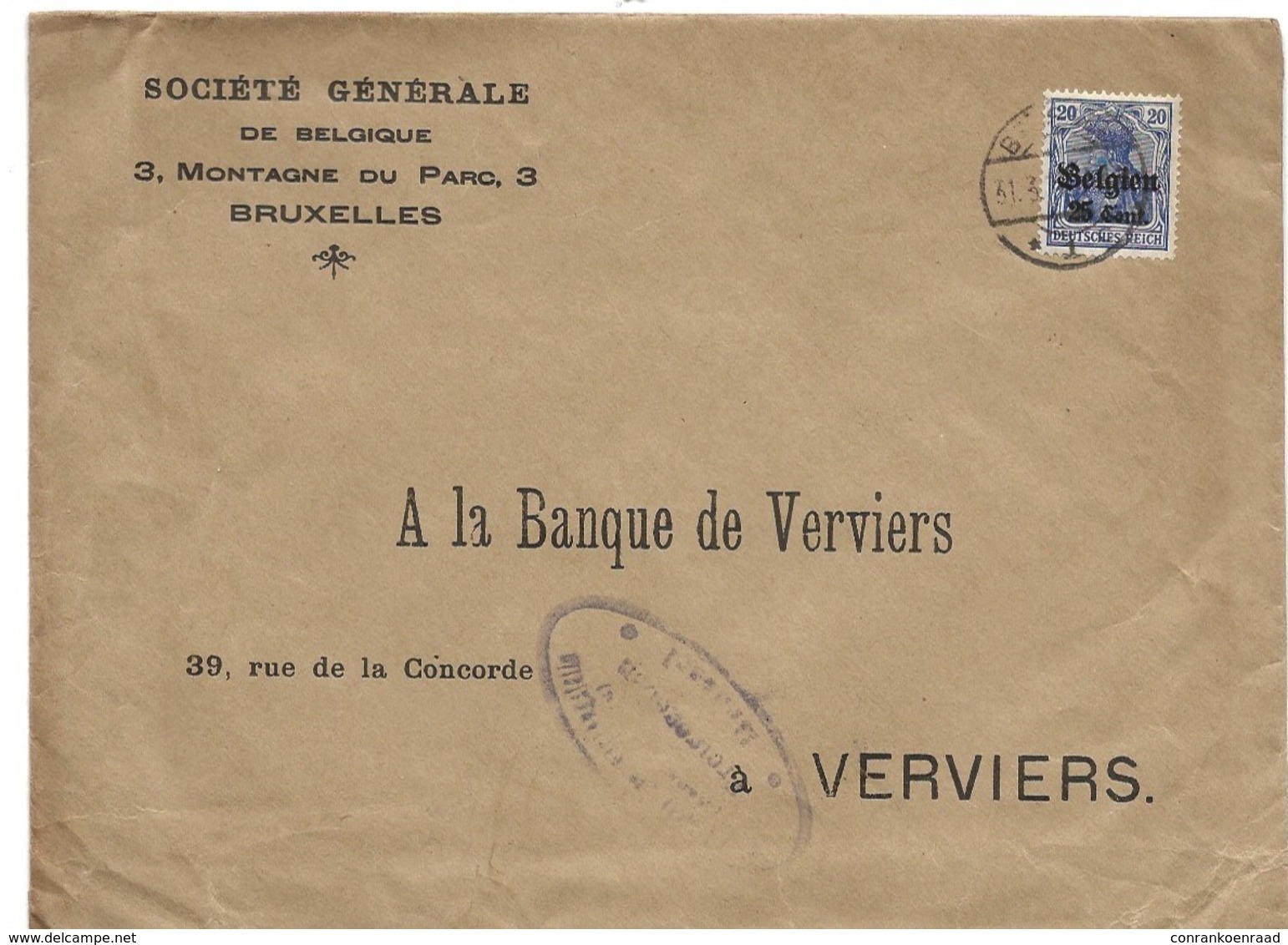 Lettre De Bruxelles Vers Verviers  Inhalt Geprüft Société Générale - Autres & Non Classés