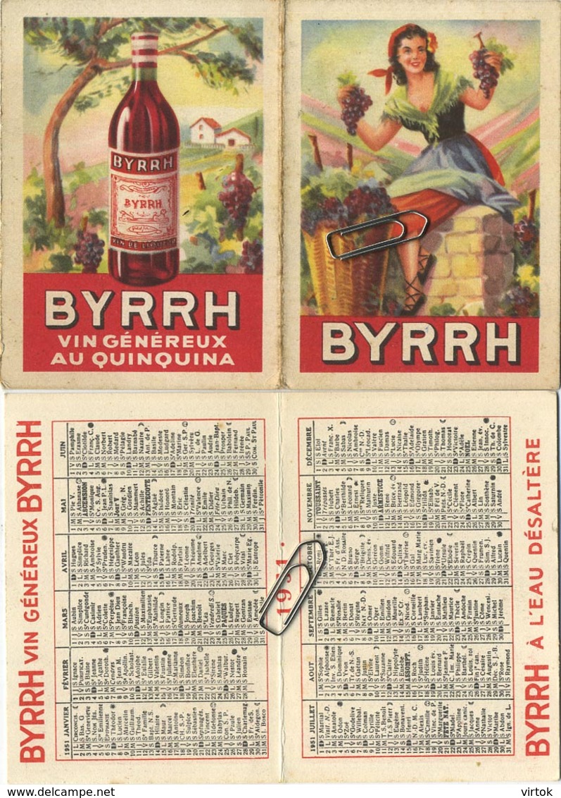 2   Calendrier - Kalender :   BYRRH - Vin Généreux Au Quinquina   1950  &  1951 - Andere & Zonder Classificatie