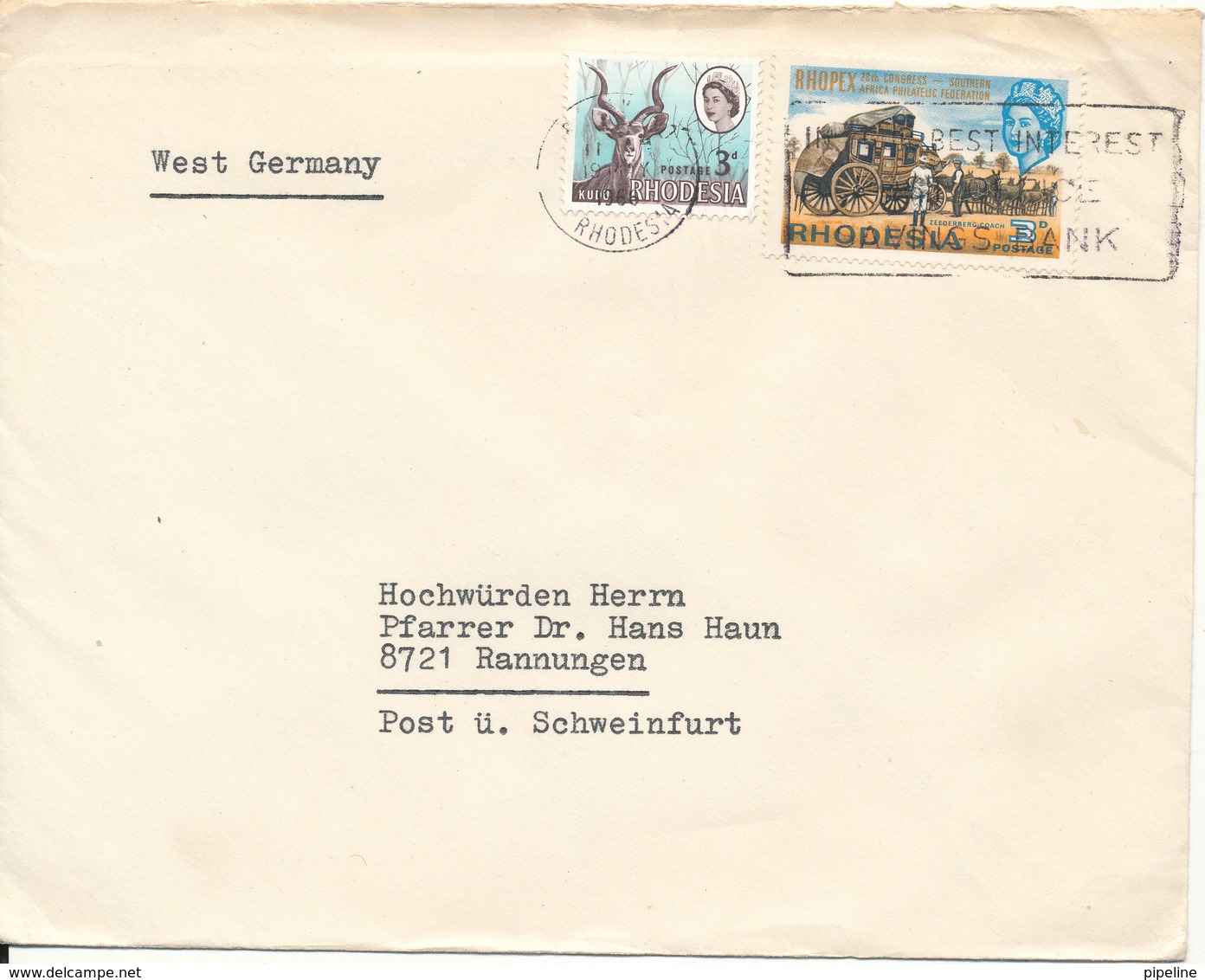 Rhodesia Cover Sent To Germany 19-5-1966 - Rhodesië (1964-1980)