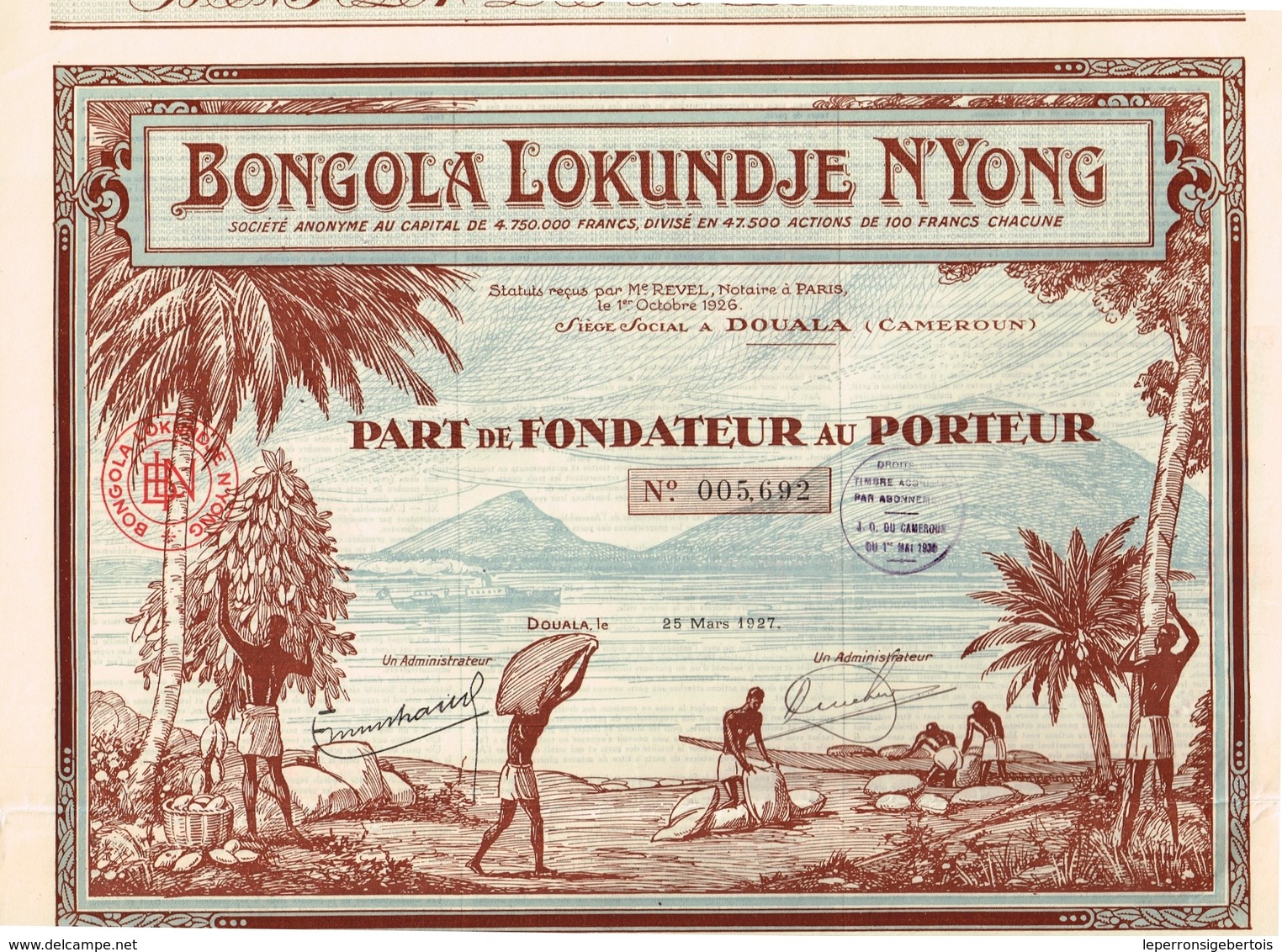 Titre Ancien - Bongola Lokundje N'Yong  - Titre De 1927 - Déco - Africa