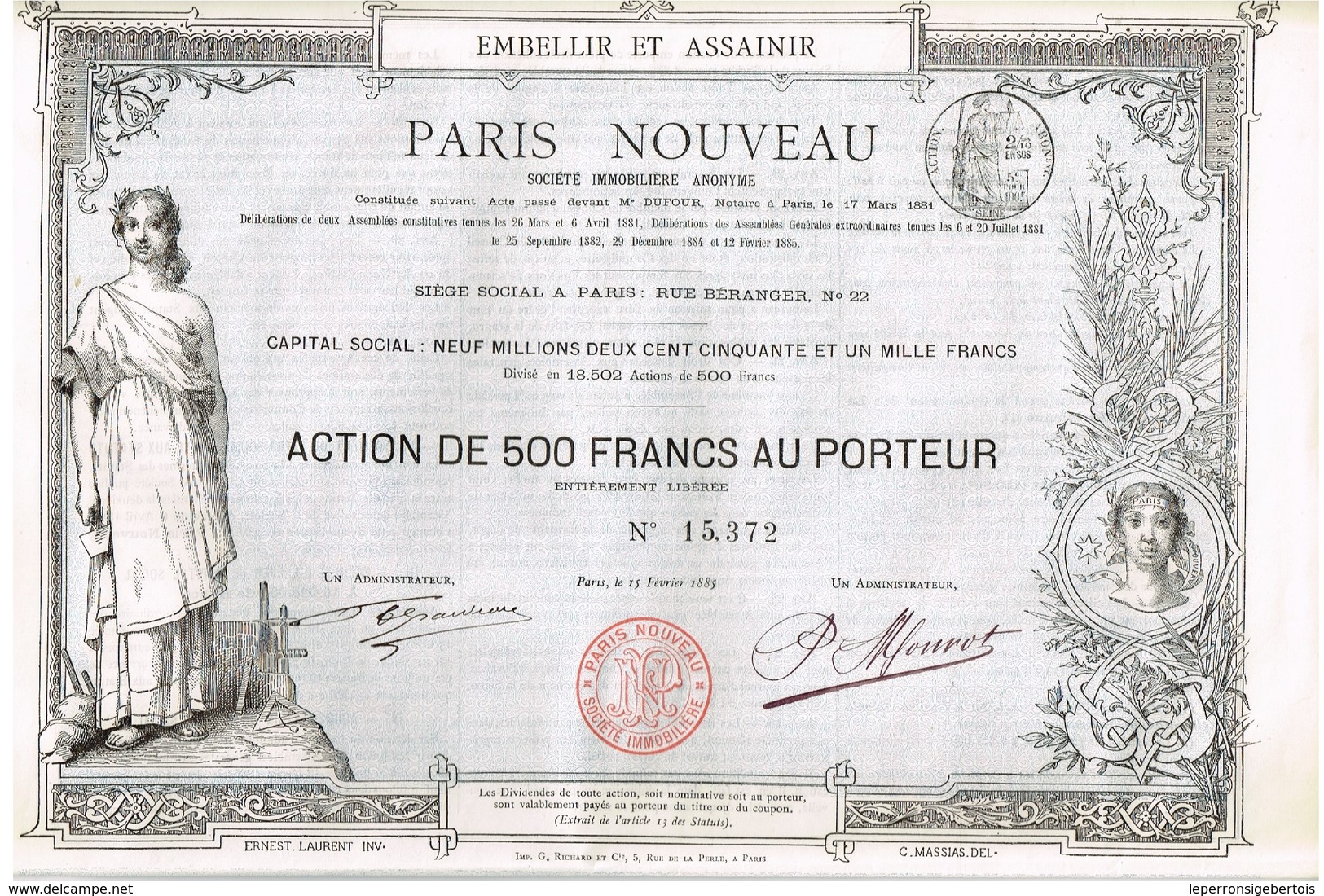 Titre Ancien - Paris Nouveau - Société Immobilière Anonyme - Titre De 1885 - Déco - Autres & Non Classés