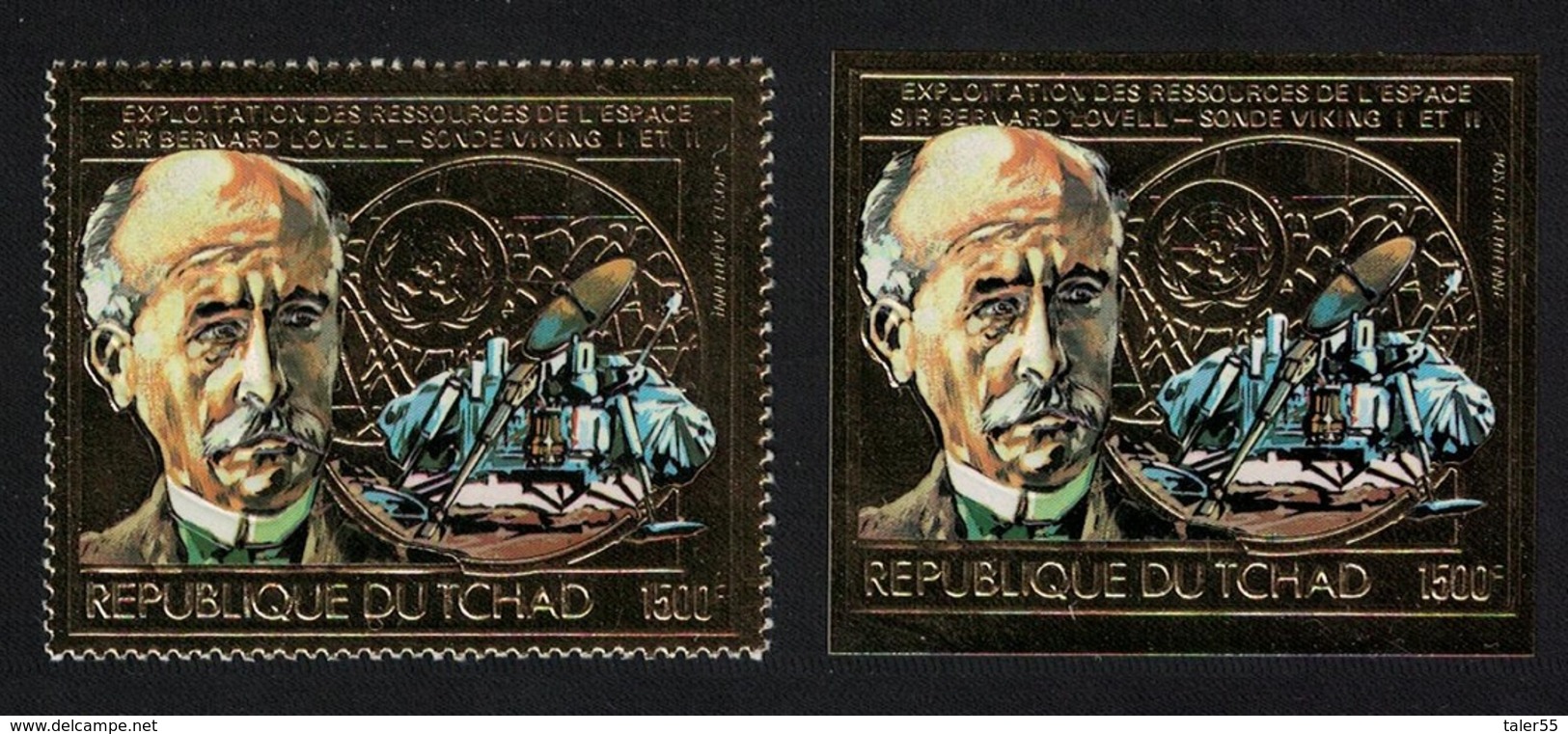 Chad Sir Bernard Lovell Viking Space Probe 2v On Gold Foil Perf And Imperf MNH SC#440A - Tschad (1960-...)