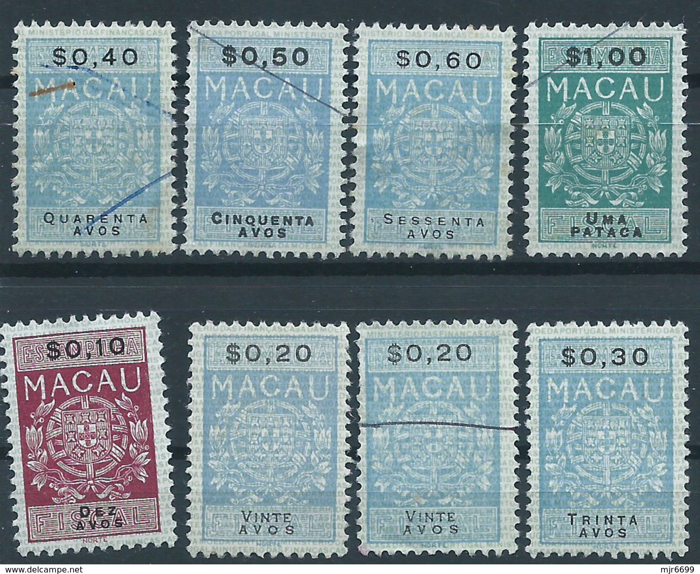 MACAU REVENUE STAMPS 1960'S\1970'S LOT OF 8 STAMPS ALL FINE TO VERY FINE USED. - Autres & Non Classés