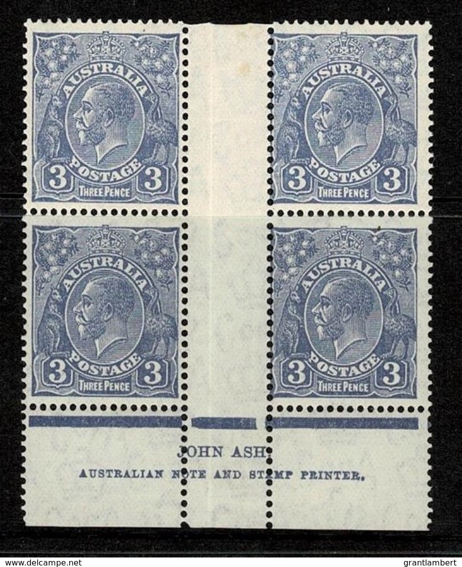 Australia 1932 King George V 3d Blue CofA Wmk Ash Imprint Block Of 4 MH/MNH - Neufs