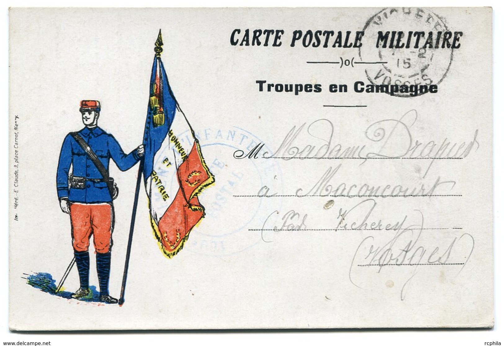 RC 14964 FRANCE WWI 14 / 18  CARTE DE FRANCHISE MILITAIRE ILLUSTRÉE D'UN POILU TENANT LE DRAPEAU FRANÇAIS - Briefe U. Dokumente