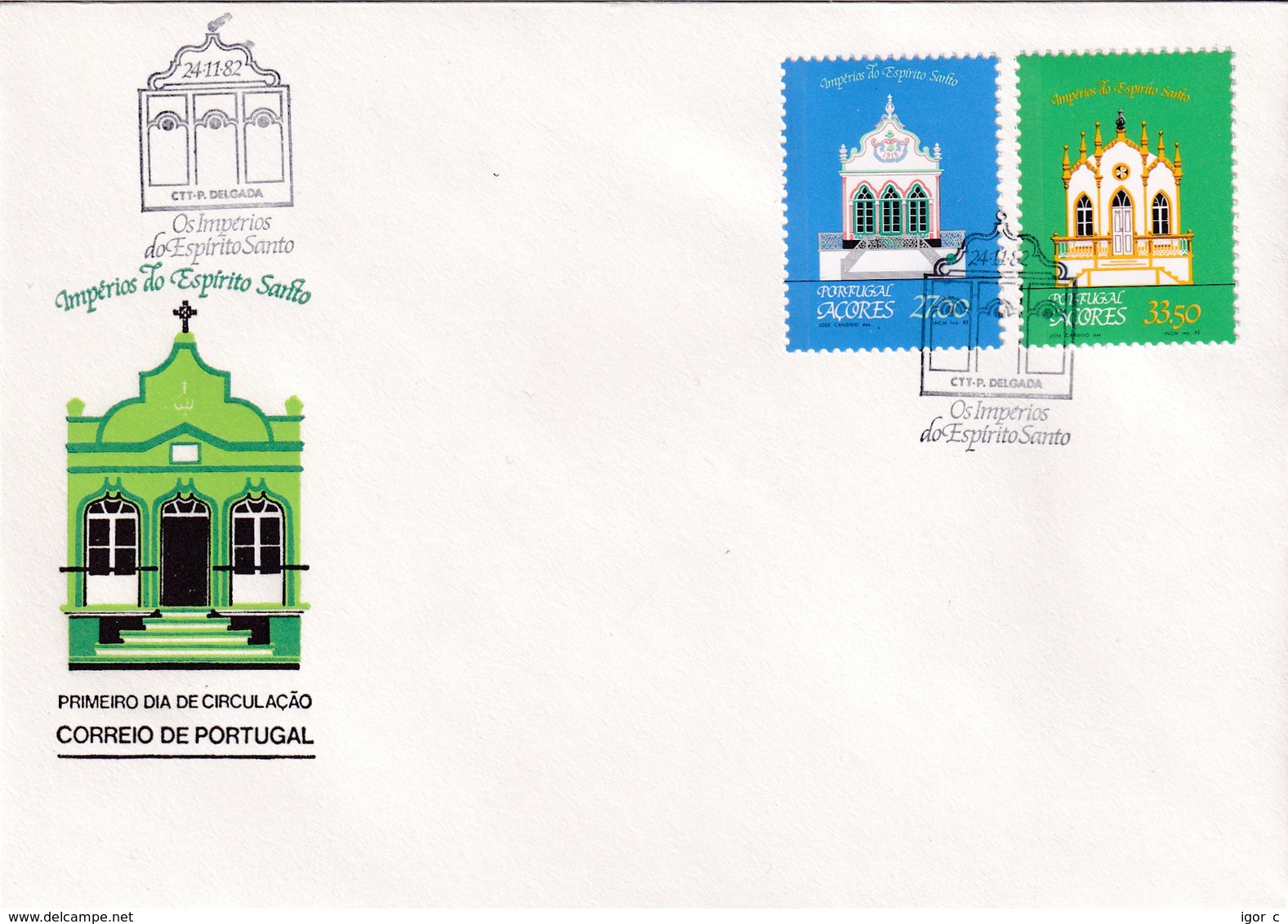 Portugal Azores FDC 1982 Cover: Religion Churches Architecture; Imperios De Espirito Santo - Portugiesisch-Afrika