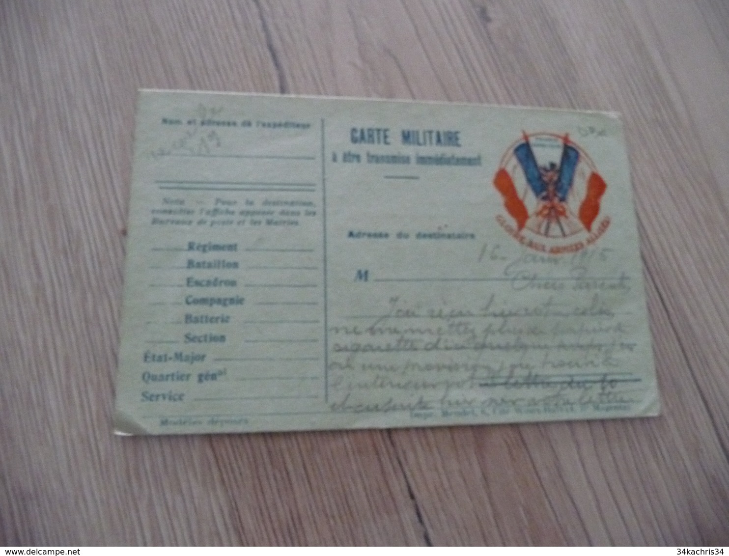 CPFM Carte Postale En Franchise Militaire Guerre 14/18 Drapeaux Gloire Aux Armées Alliées - Cartas & Documentos