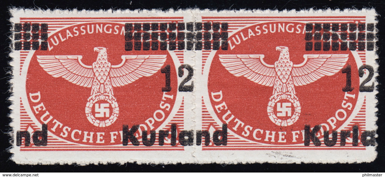 Kurland 4By Feldpostpäckchen-Marke: Paar Mit Verschobenem Aufdruck * BPP-Befund - Besetzungen 1938-45