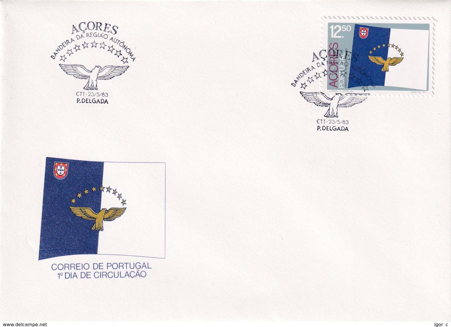 Portugal Azores FDC 1983 Cover: Flags; Flag Of Azores; Fauna Hawk Aquilla; Goshawk (Accipiter Gentilis) - Portugees-Afrika