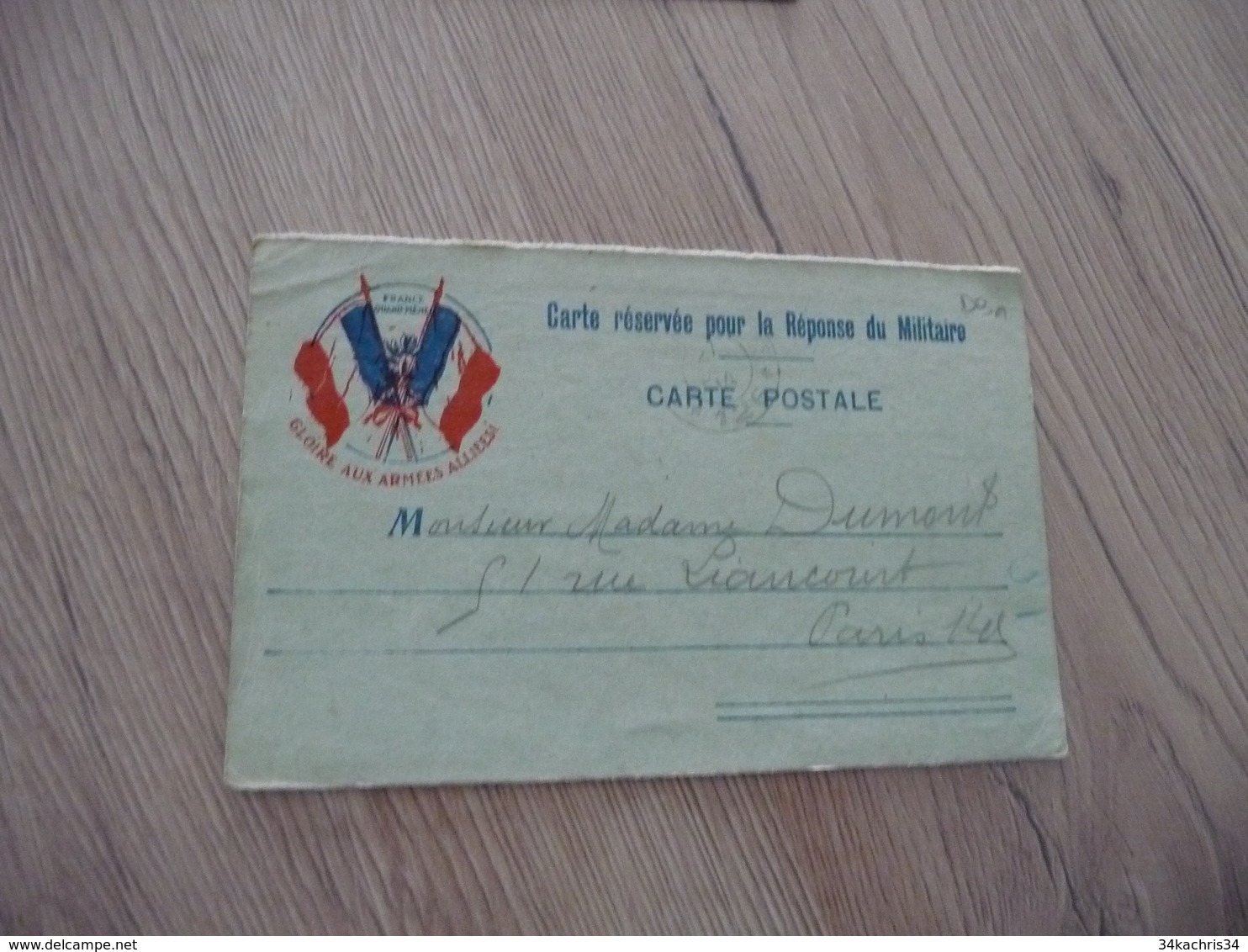 CPFM Carte Postale En Franchise Militaire Guerre 14/18 Drapeaux Gloire Aux Armées Alliées - Briefe U. Dokumente