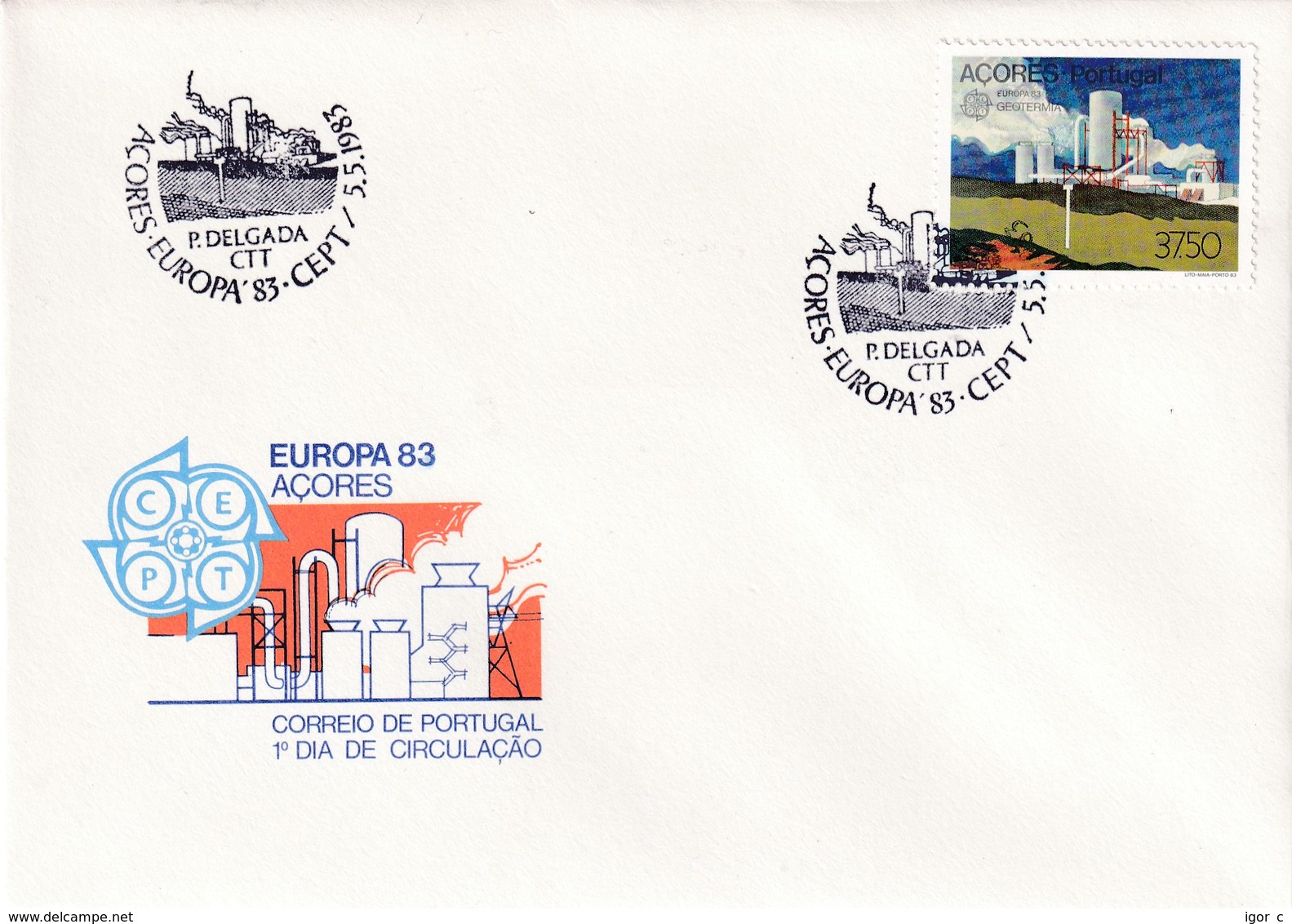 Portugal Azores FDC 1983 Cover: Europa CEPT; Geothermal Energy; Nature Protection; Industry - Portugees-Afrika