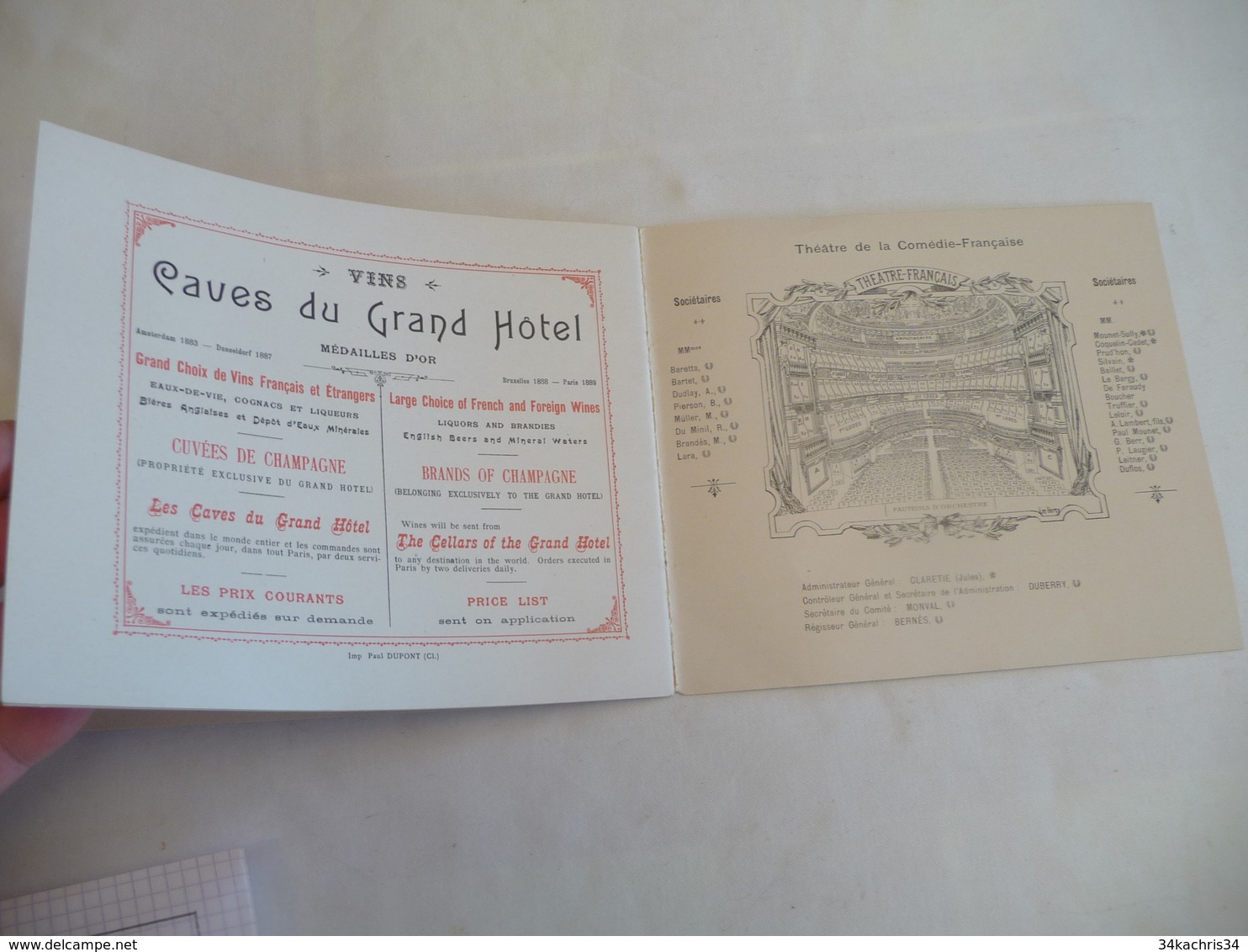 Pub Publicité guide Plan tarif Arts Nouveaux style Mucha Grand Hôtel Paris 1901 superbe