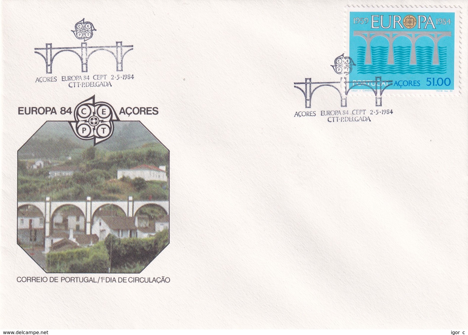 Portugal Azores FDC 1984 Cover: Europa CEPT; Bridges Brücke; - Portugiesisch-Afrika