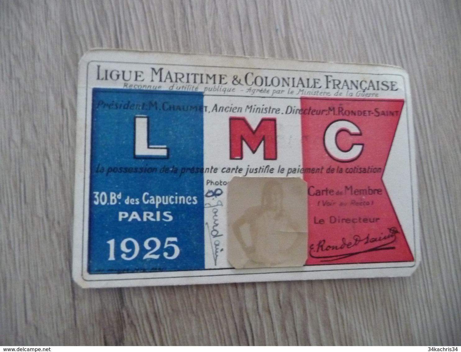 Carte De Membre LMC Ligue Maritime Et Coloniale Française 1925 - Other & Unclassified