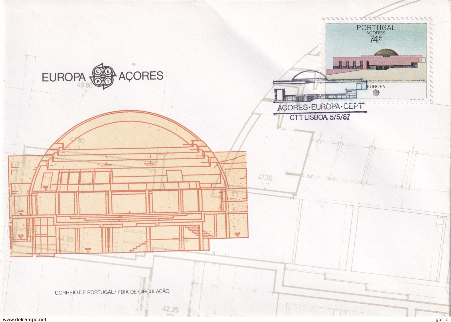 Portugal Azores FDC 1987 Cover: Europa CEPT; Architecture; Buildings - Portugiesisch-Afrika