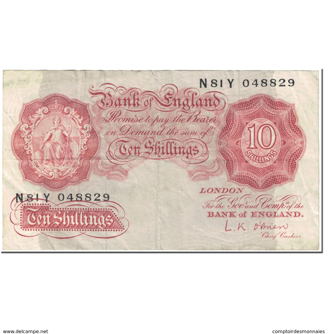 Billet, Grande-Bretagne, 10 Shillings, 1955-1960, Undated (1955-60), KM:368c, B - 10 Shillings