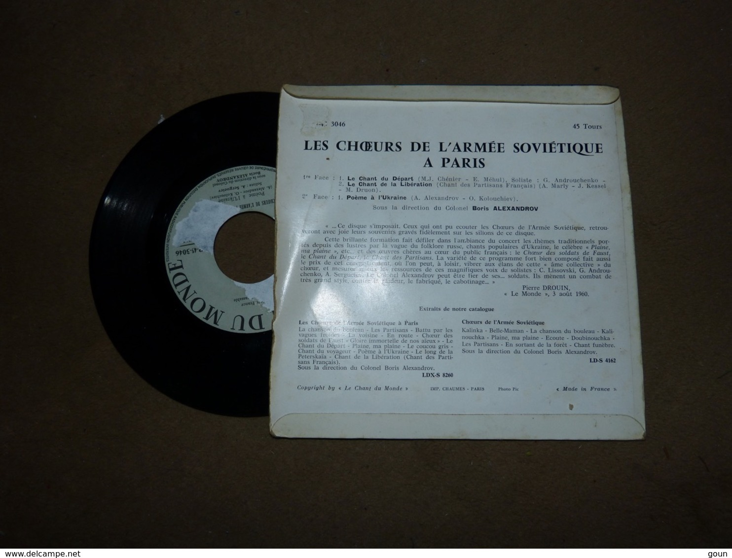 Disque 45T Les Choeurs De L'armée Soviétique à Paris 1960 URSS - Wereldmuziek