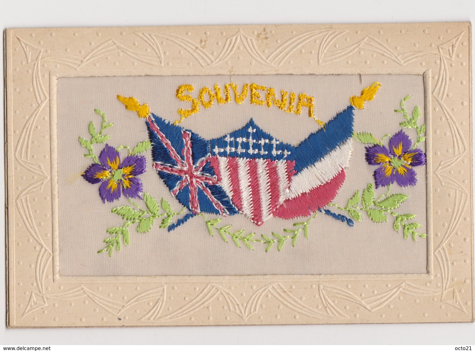 Cpa Fantaisie Brodée / Souvenir / Drapeaux Des Alliés ( Royaume-Uni , Amérique , France ) - Brodées