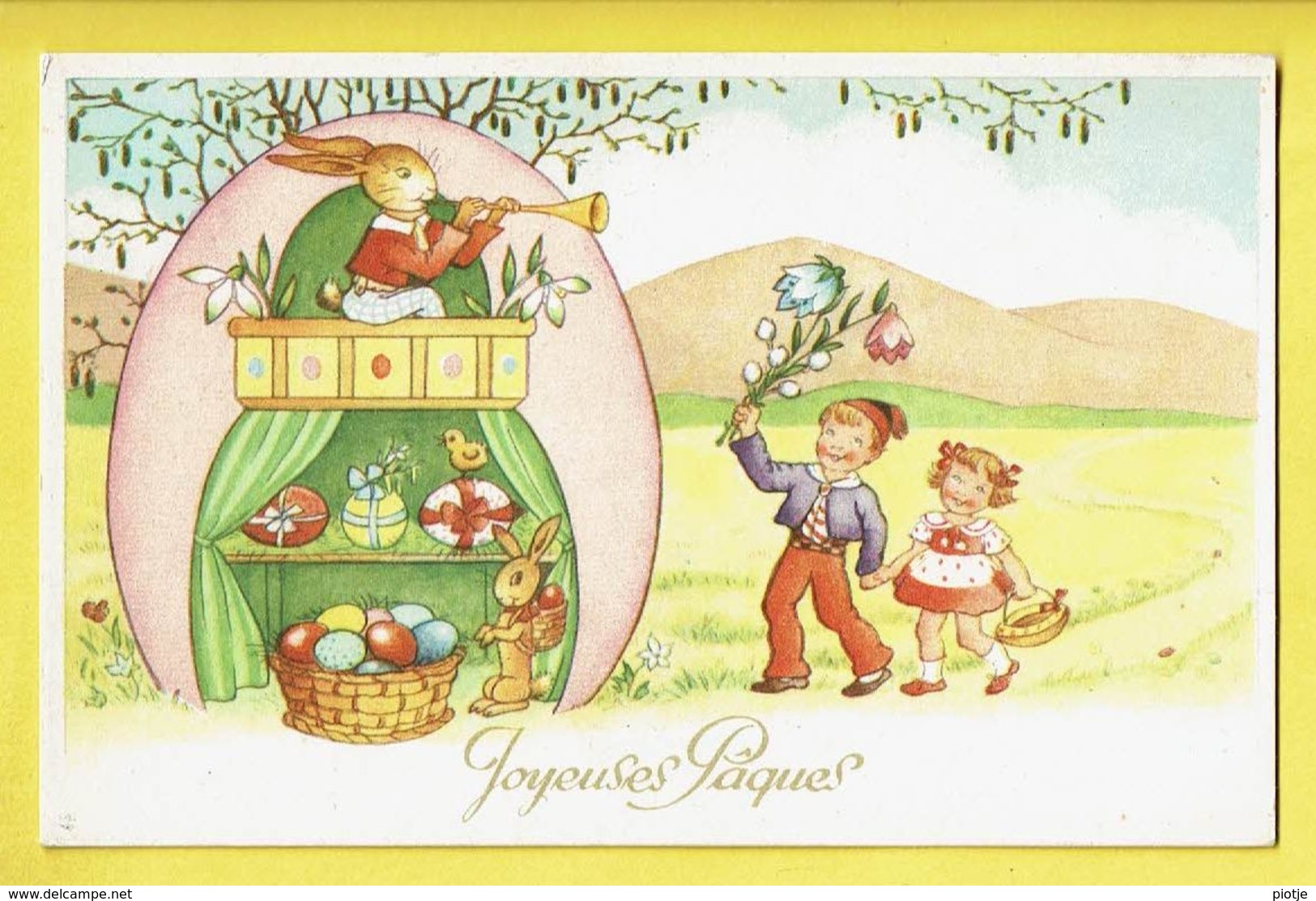 * Fantaisie - Fantasy - Fantasie * (nr 25014-1) Pasen, Paques, Easter, Lapin, Rabbit, Enfants, Egg, Oeuf, Panier, Rare - Pasqua