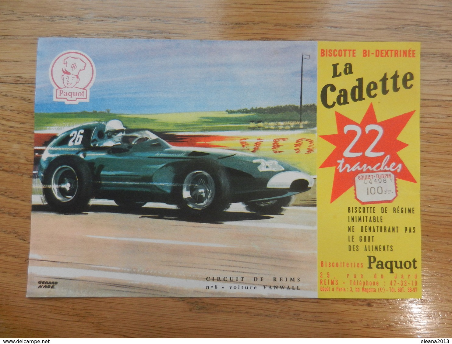 BUVARD BISCOTTES  PAQUOT REIMS  ILLUSTRE GERARD NAGE N° 8 VOITURE VANWALL CIRCUIT DE REIMS BI DEXTRINEE - Zwieback