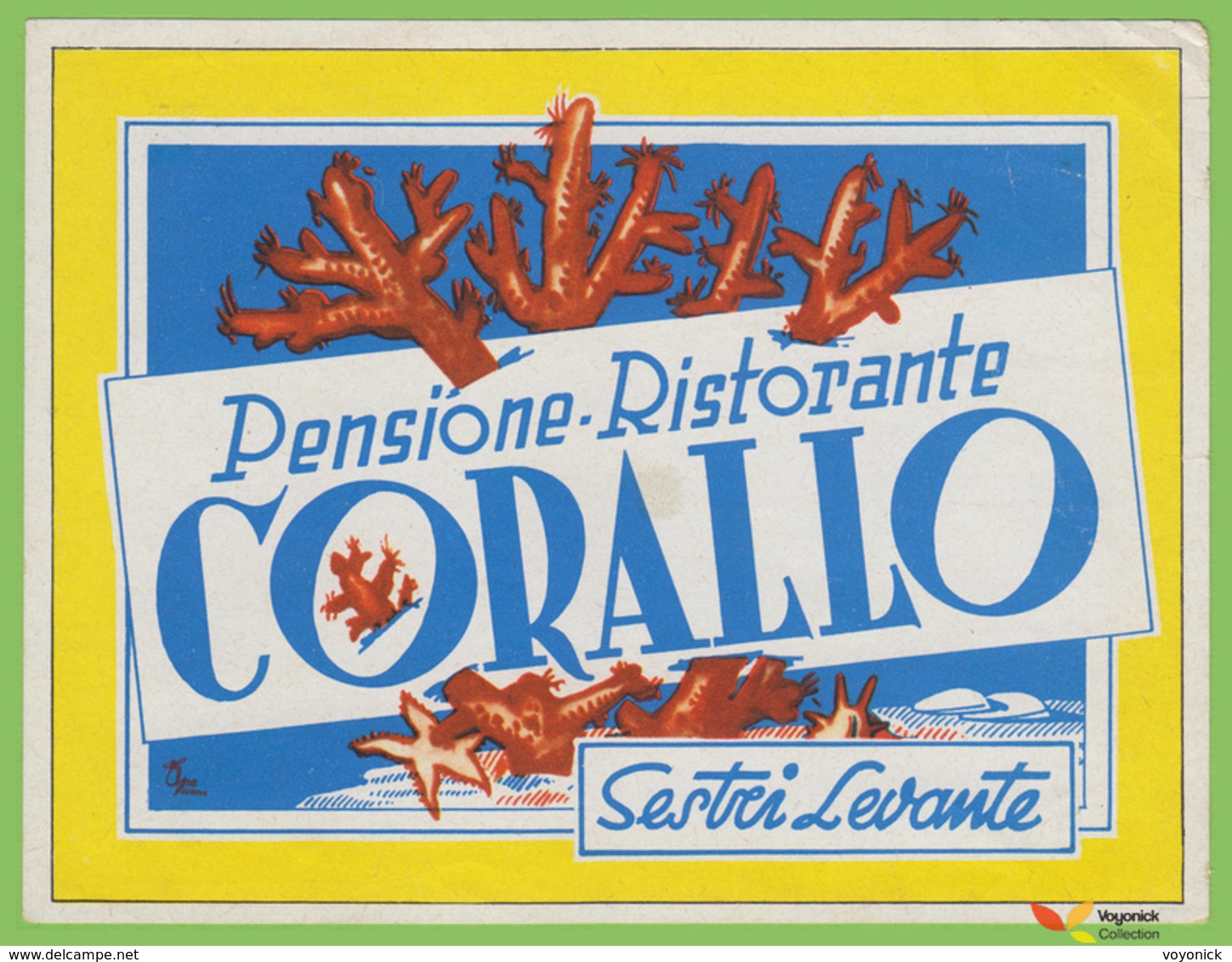 Voyo PENSIONE CORALLO Sestri Levante Italy Hotel Label 1970s Vintage - Hotelaufkleber