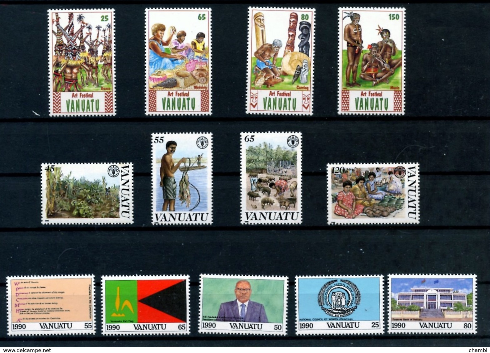 3 Séries De Timbres Neufs Du Vanuatu Art Festival Vie Courante Armoiries - Vanuatu (1980-...)