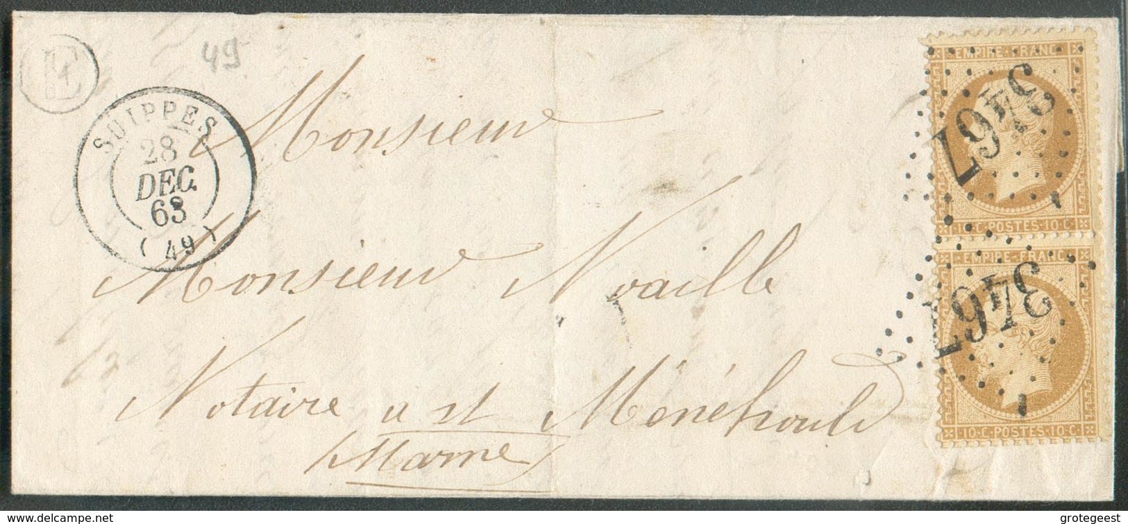 Lettre Affr. 10c.(paire) NAPOLEON Obl. GC 3467 Sur Lettre De SUIPPES (Marne) 28 Déc. 1863  Vers Chalon S/Marne - 14971 - 1862 Napoléon III.