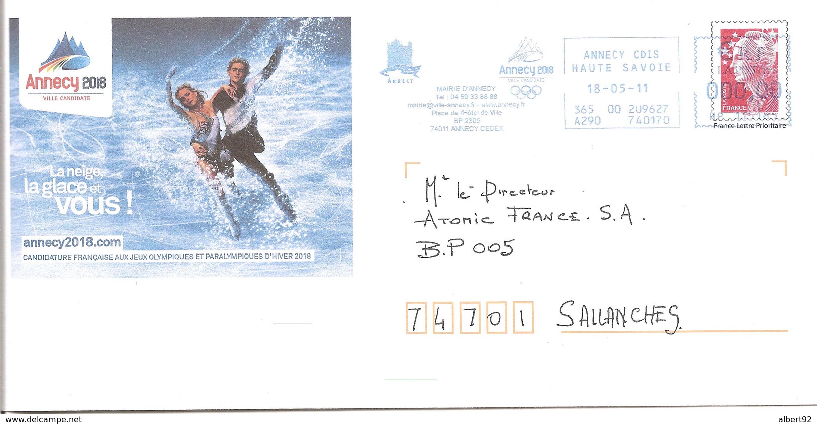 2011  EMA  Candidature D'Annecy Aux Jeux Olympiques D'Hiver 2018 Sur Entier Postal (n° HP 115185) - Invierno 2018 : Pieonchang