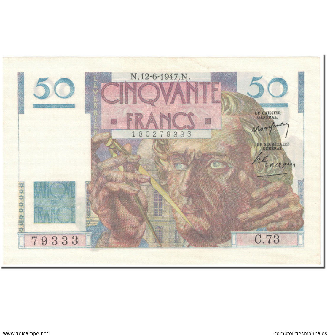 France, 50 Francs, Le Verrier, 1947, 1947-06-12, SPL, Fayette:20.7, KM:127b - 50 F 1946-1951 ''Le Verrier''
