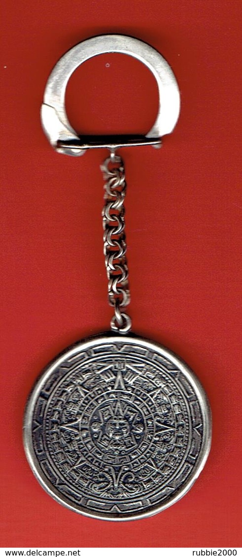 PORTE CLEFS EN ARGENT PIERRE DE SOLEIL DU CALENDRIER AZTEQUE PORTE BONHEUR AMULETTE BIJOU E.V.B STERLING 925 - Altri & Non Classificati