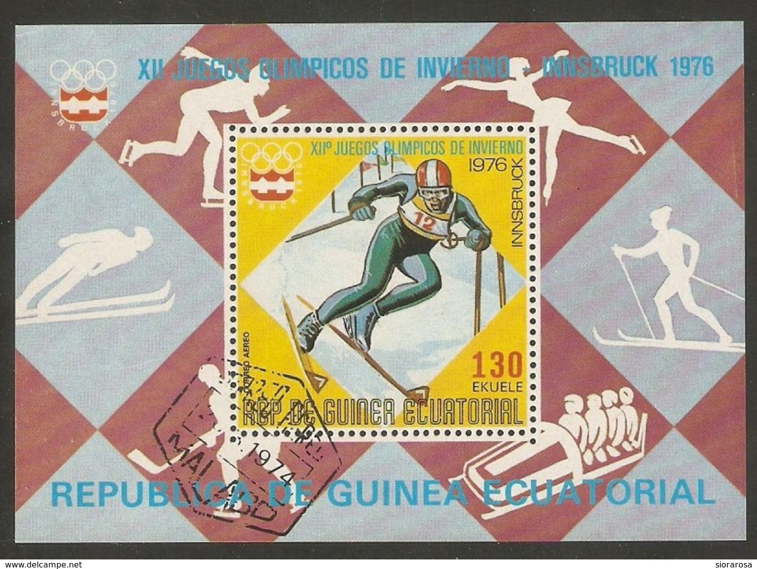 Guinea Equatoriale 1976 Bf. 205 XII Olimpiade Invernale Innsbruck Sci Sheet Perf. CTO - Equatorial Guinea