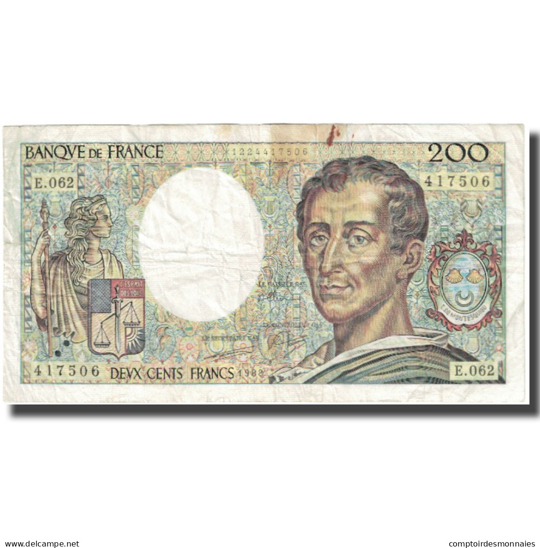 France, 200 Francs, Montesquieu, 1988, TB, Fayette:70.08, KM:155c - 200 F 1981-1994 ''Montesquieu''